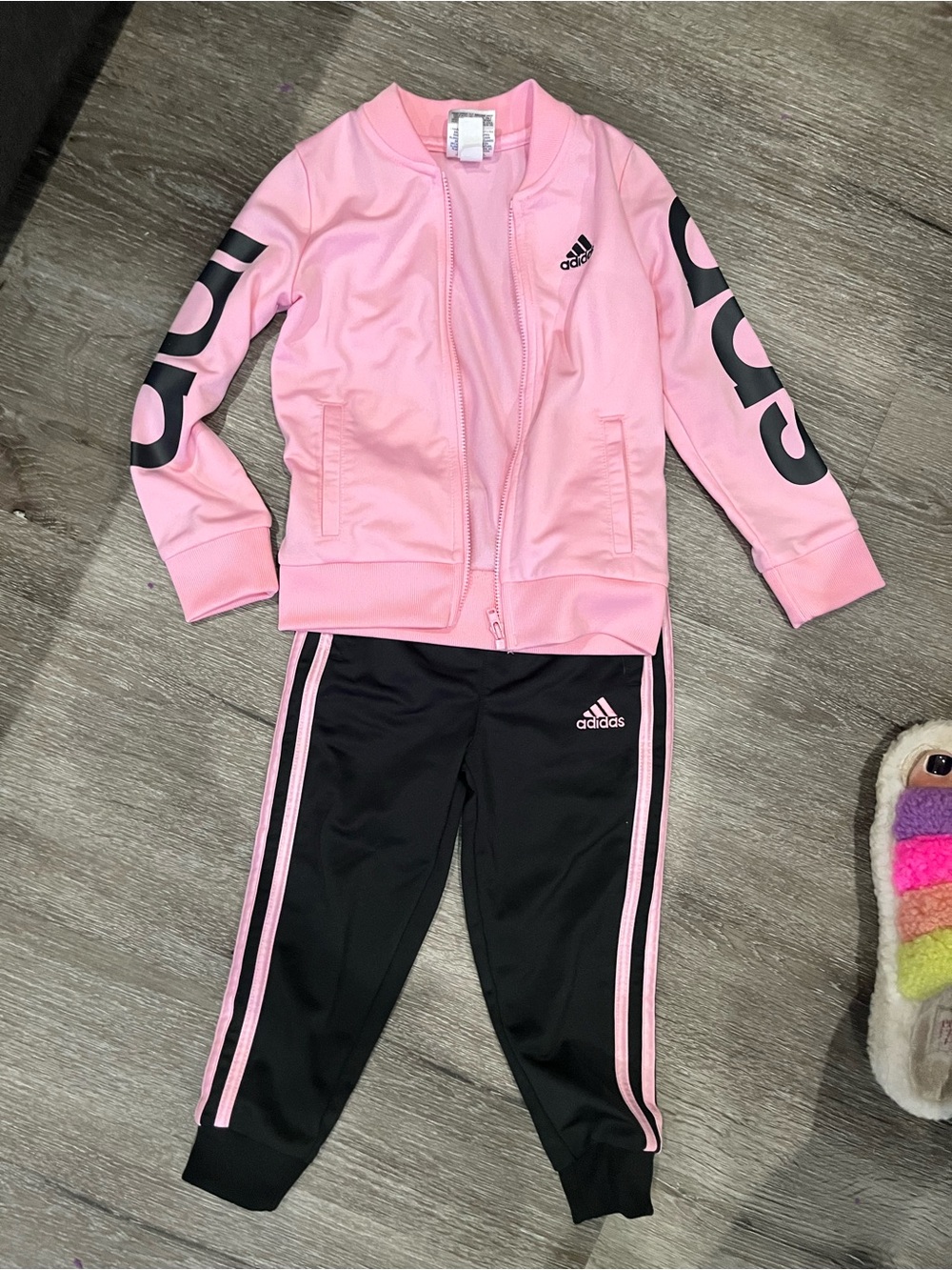 adidas Pink and Black Kids Track Jacket & Pants Set